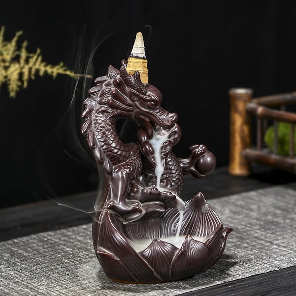 Mlle beauté : fontaine encens led dragon grand modele h 35cm