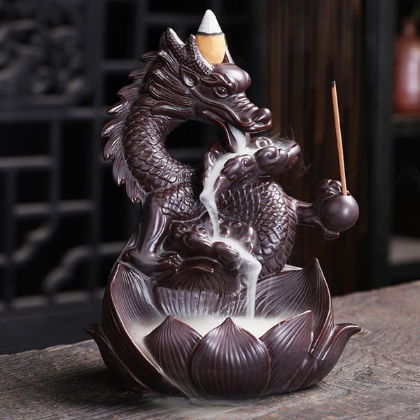 Mlle beauté : fontaine encens led dragon grand modele h 35cm