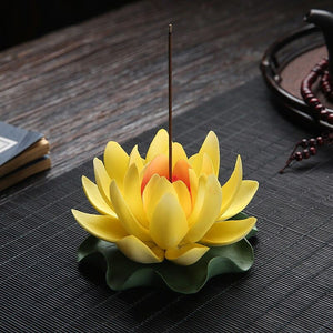 Porte encens fleur de lotus jaune